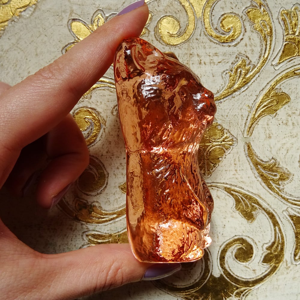 チェコスロバキア ボヘミアガラスの置き物 くま / ピンク