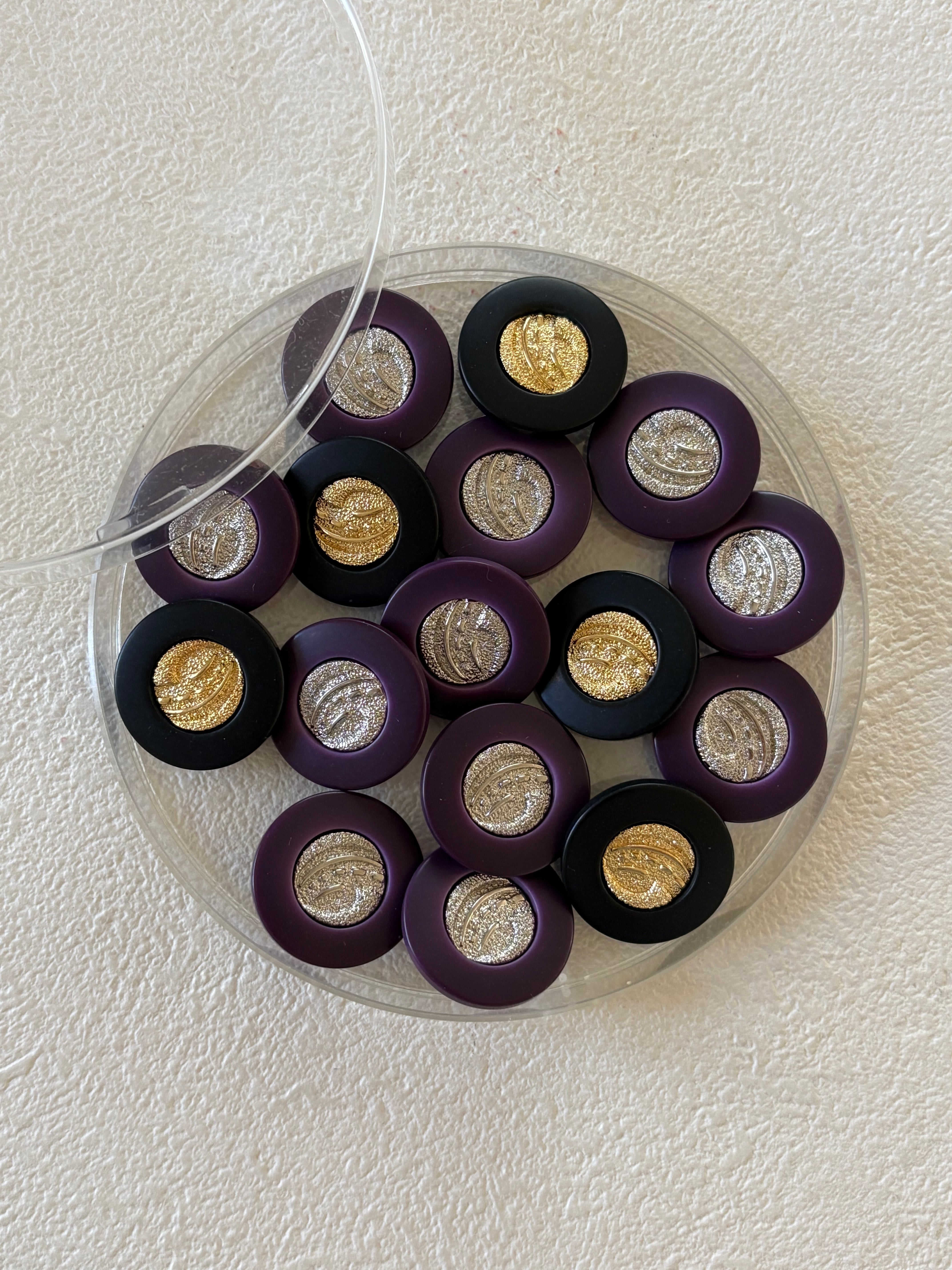 Japanese Vintage ボタン パープル/ブラック 19mm カボション プラスチックボタン 昭和レトロ アクセサリーパーツ 装飾材 カルトナージュ