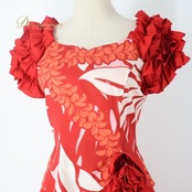 フラダンス 衣装 ワンピース ドレス レッド系 アビバーレ ハワイアンプリント アロハ Avivare フラ ダンス レッスン 練習 フリル袖 花柄 ハワイアン ホワイト系 ピンク系 赤 白 ピンク 華やか 鮮やか かわいい おしゃれ フェミニン かわいらしい カジュアル フラスタイル 南国風 レディース