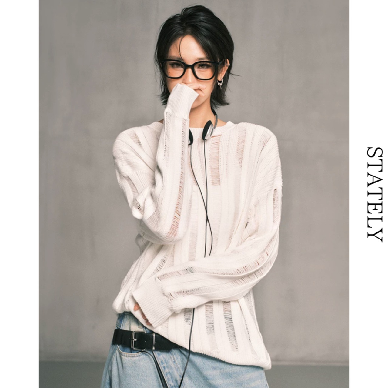 Distressed Line ダメージニット/3color_T36・画像2