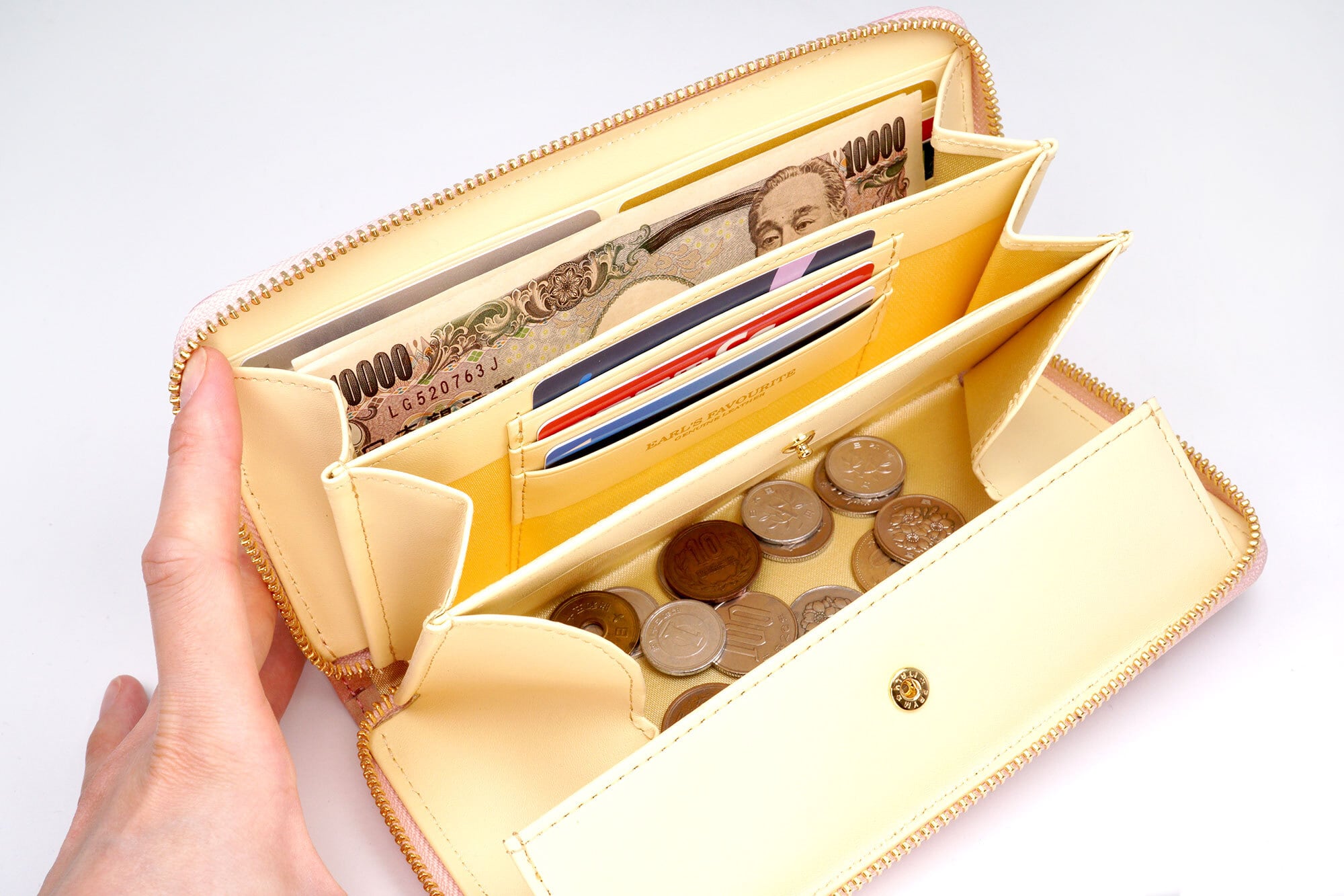 桃なラウンドファスナー長財布（牛革製） | EARL'S FAVOURITE