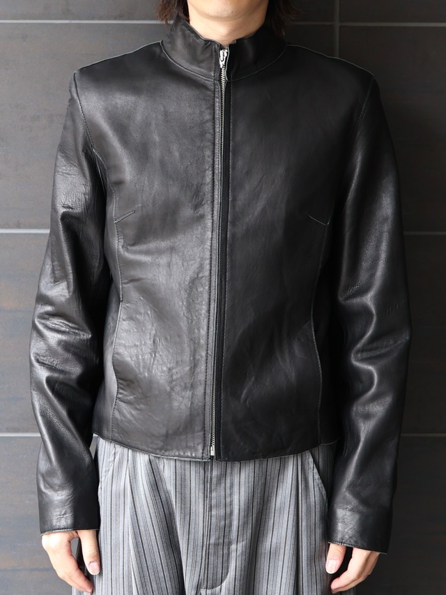 mock neck zip up leather jacket
