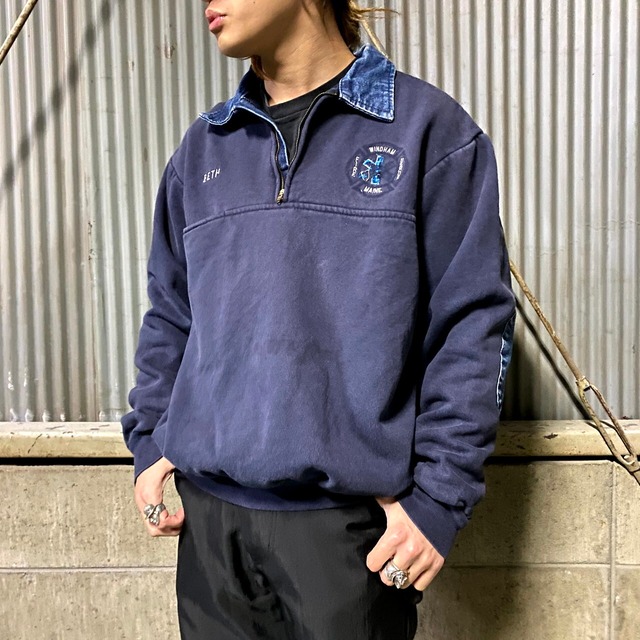 90年代 USA製 刺繍入り デニム襟 EMT PARAMEDIC スウェット メンズL 