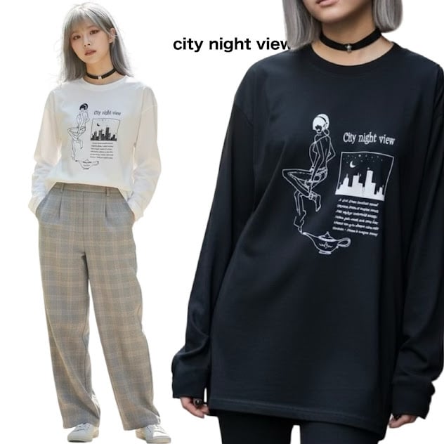 VAWSオンライン限定 イラストプリント 長袖Tシャツ　Mサイズ ロングTシャツ ロンT 黒 長T ブラック 白 ホワイト イラスト 地雷