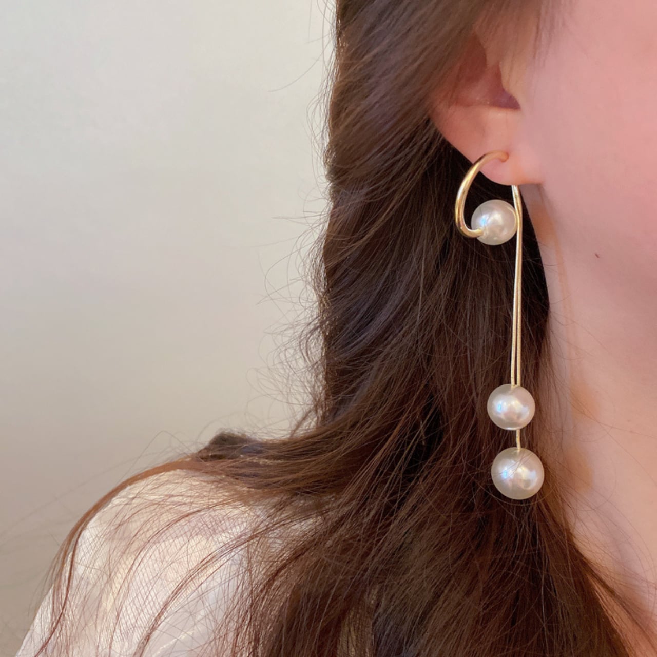 大ぶり パール ロングピアス