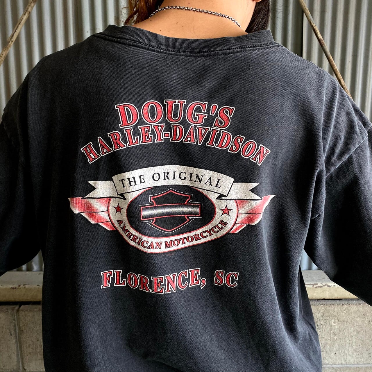 90年代 USA製 Harley-Davidson ハーレーダビッドソン ロングTシャツ メンズXL 古着 ファイヤー柄 ロゴプリント バイク  モーターサイクルTシャツ 袖プリント バックプリント フェードブラック 黒 90s ビンテージ ヴィンテージ【ロングＴシャツ】 | cave 