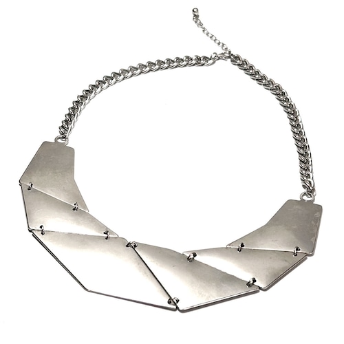 1980s Silver color geometric plate bib statement vintage necklace