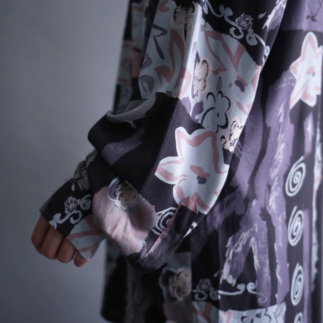 mysterious flower motif art pattern loose shirt