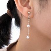 あこや真珠 5.0mm チェーンイヤリング】揺れるデザイン|片耳2粒使用|シルバー925チェーン