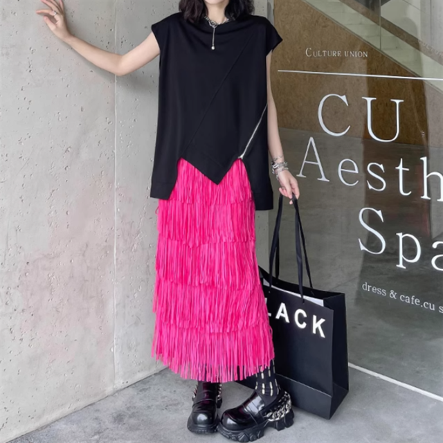 ティアードフリンジスカート　2color　10707