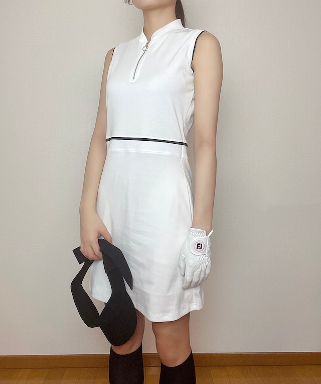 ジップアップゴルフワンピース White Black Cerva Golf Lifestyle