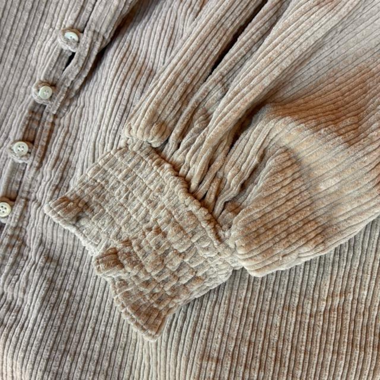 UNIVERSAL TISSU Parent-Child Corduroy Shirred Blouse, Beige/Brown, Long Sleeve Blouse, Balloon Sleeves, Oversized