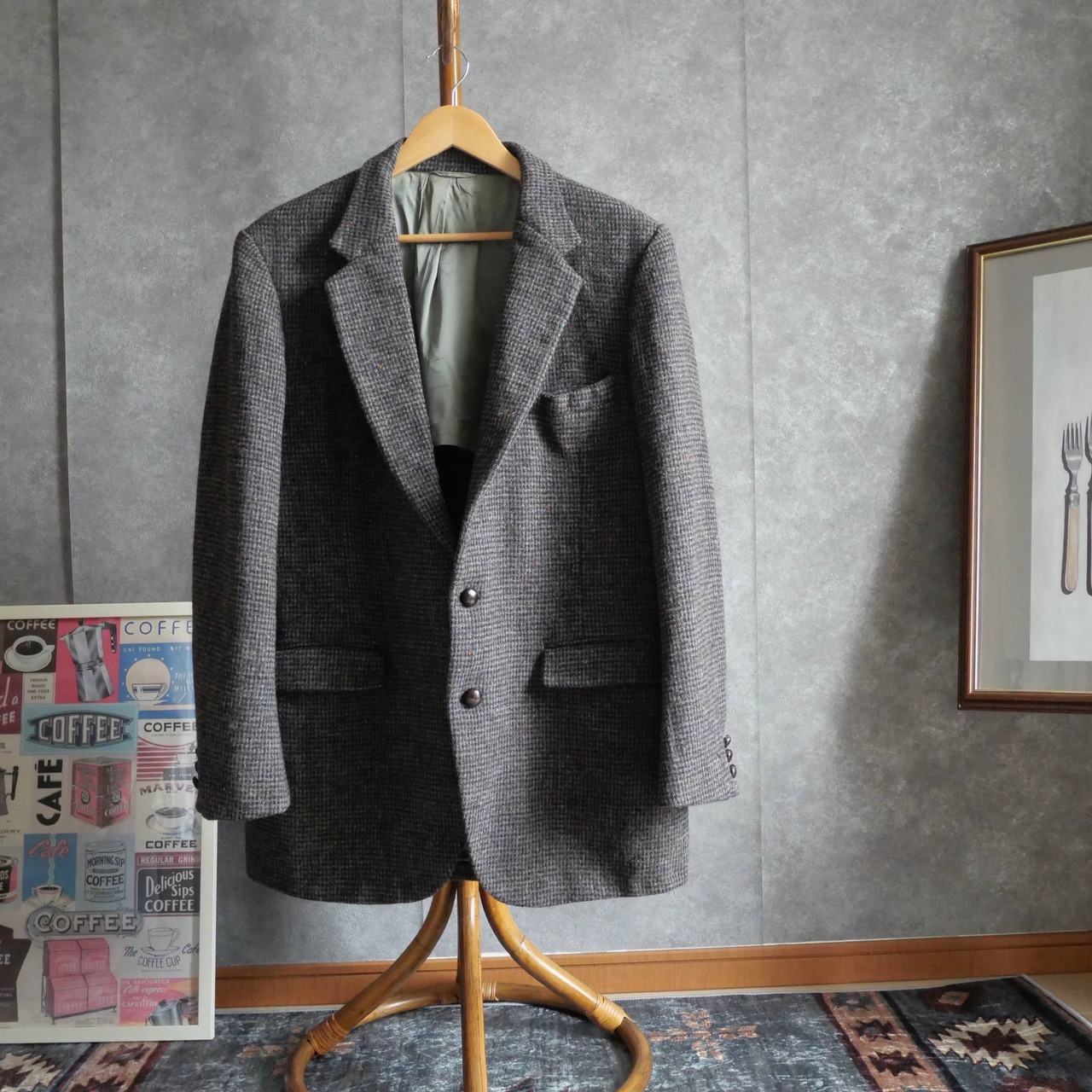 70~80s Harris Tweed HANDWOVEN 100% pure scottish wool donegal nep tailored jacket