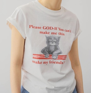キャットグラフィックプリント Tシャツ   F0064
