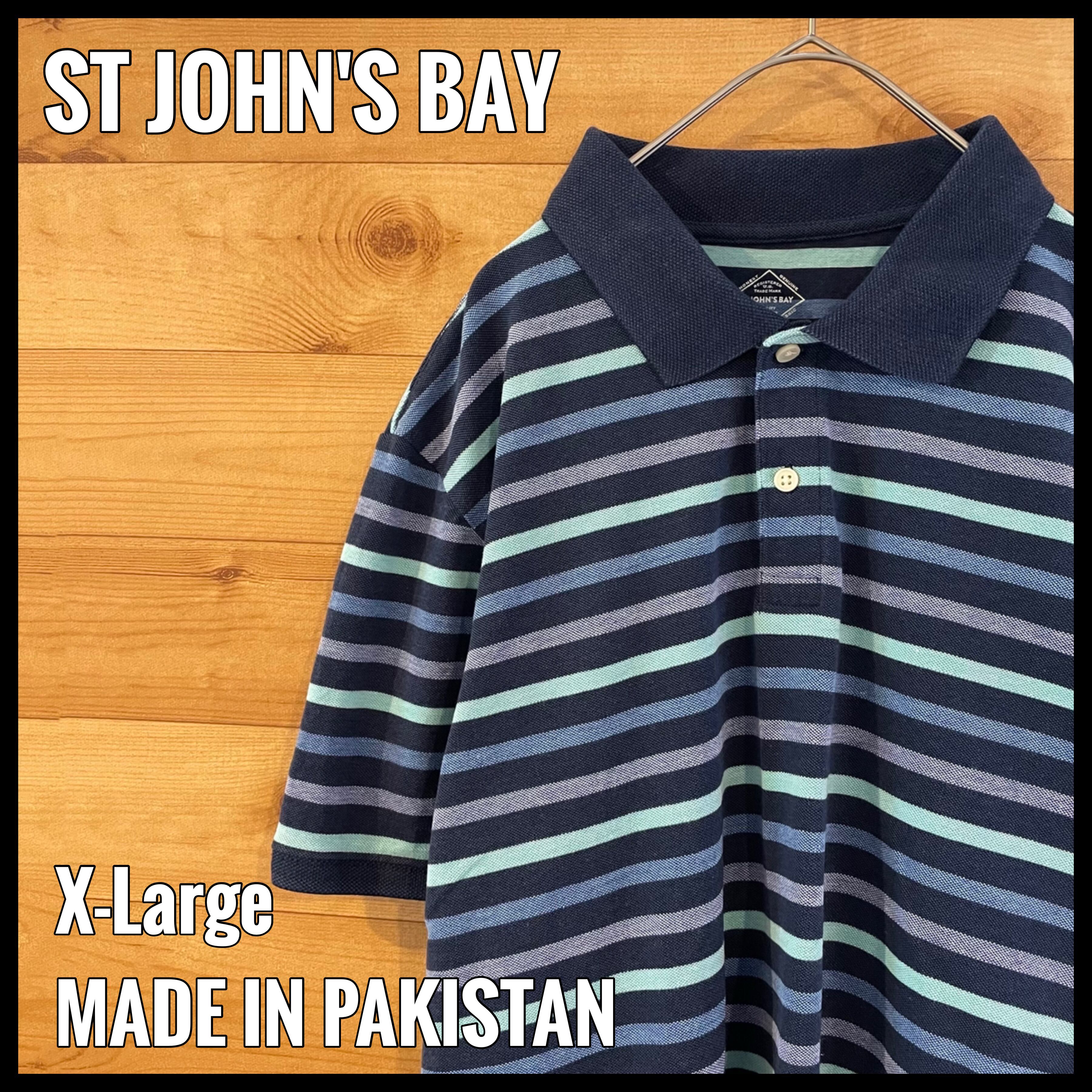 ST JOHN'S BAYポロシャツ XL ビッグサイズ ボーダー マルチカラー US