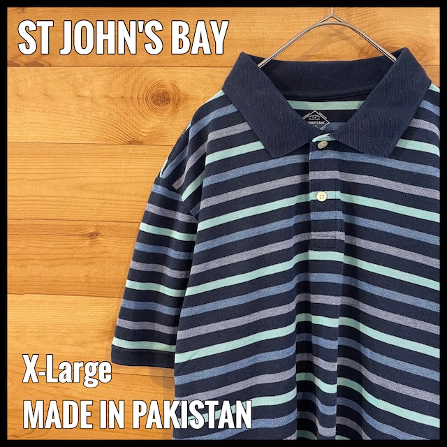 【ST JOHN'S BAY】ポロシャツ XL ビッグサイズ ボーダー マルチカラー US古着 アメリカ古着