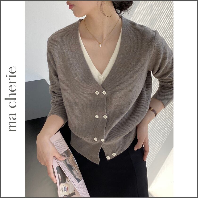 layered V-neck long sleeve cardigan m0282