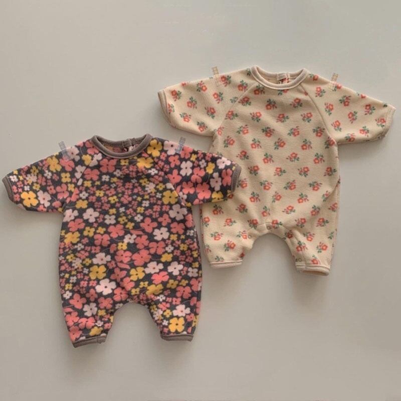 【BABY】韓国風 ピンクフラワーロンパース