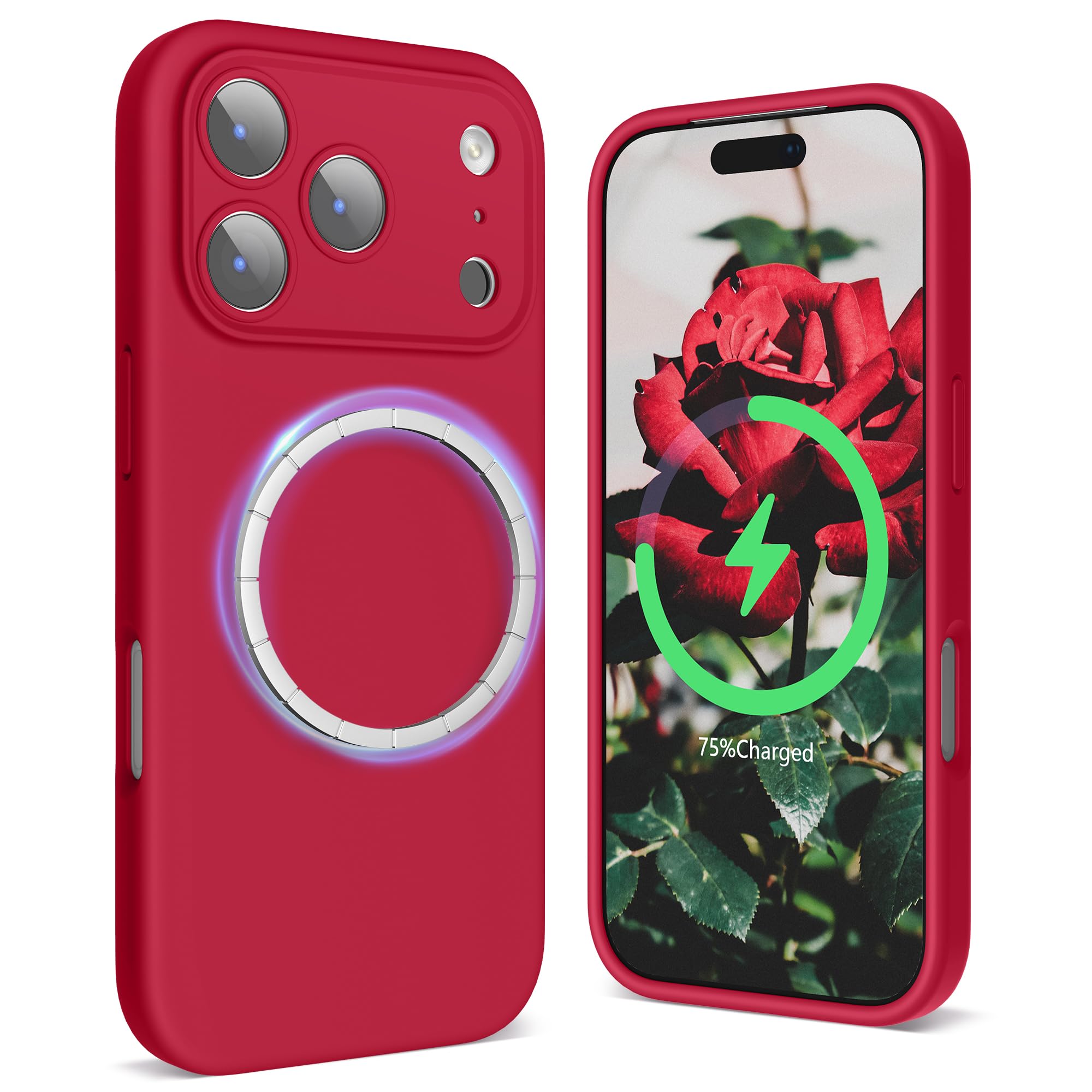 SURPHY iPhone 17 Pro 用ケース シリコン MagSafe対応,6.3インチ対応(2025) スマホケース iPhone 17 Pro(カメラの全面保護) マグネット搭載 アイフォン17 プロ用ソフトカバー(レッド)