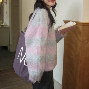 border v-neck cardigan　J00406