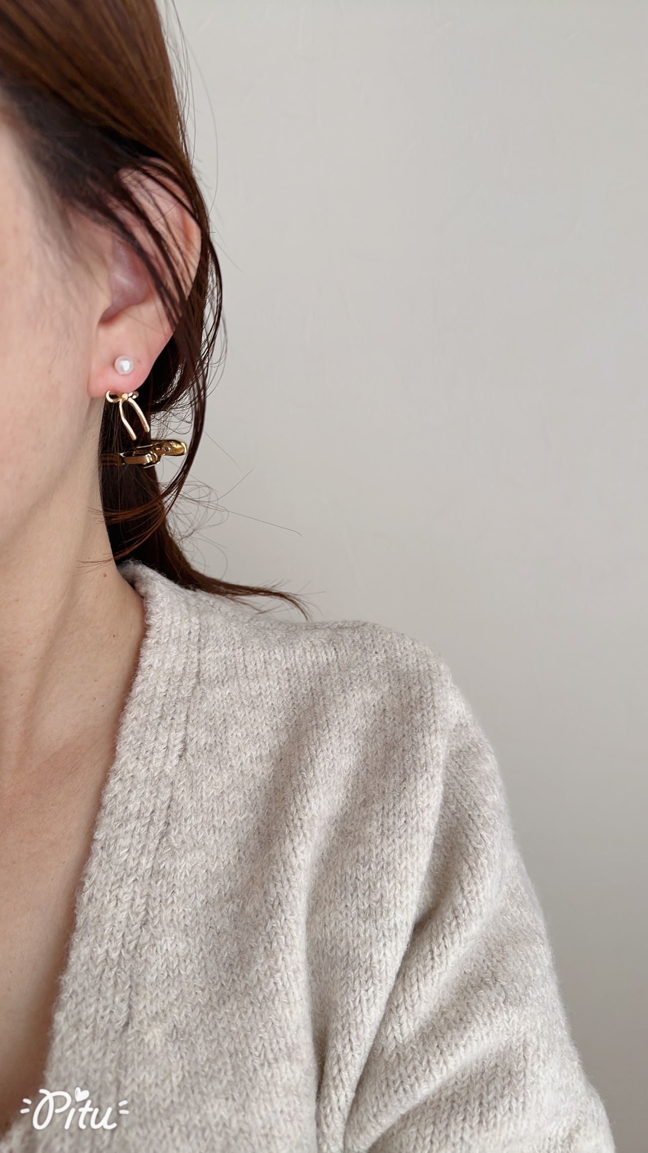 SS パールオンリボンピアス