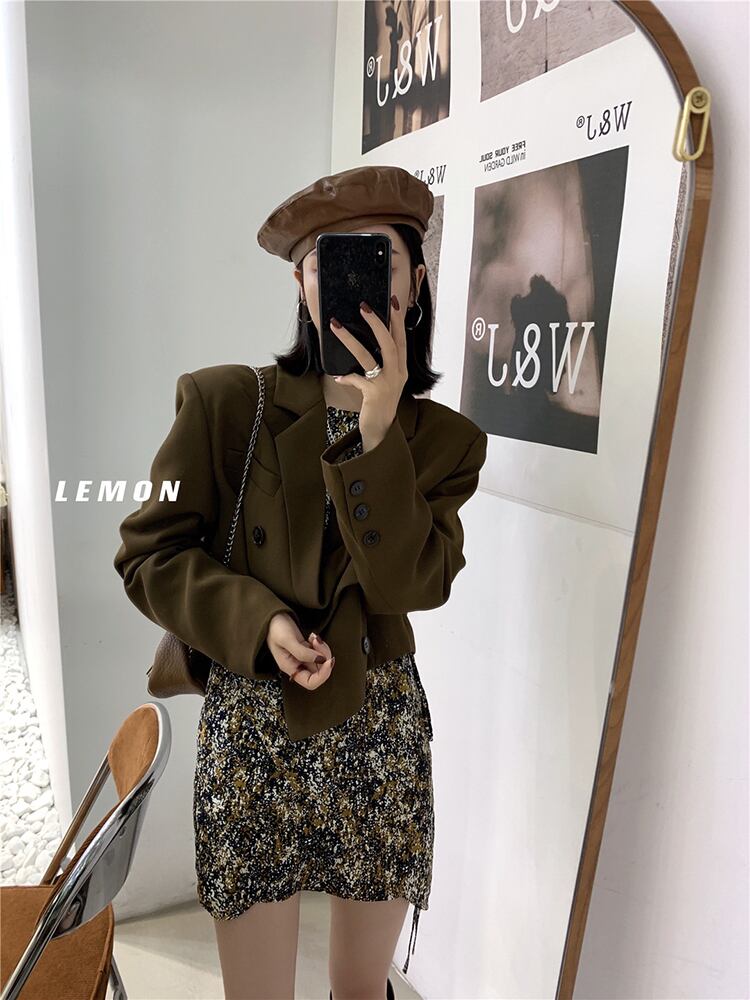 ショートジャケット スプリングオータムカジュアルブラック ストリート 春物 秋物 ビッグFスモールZ韓国79669488022