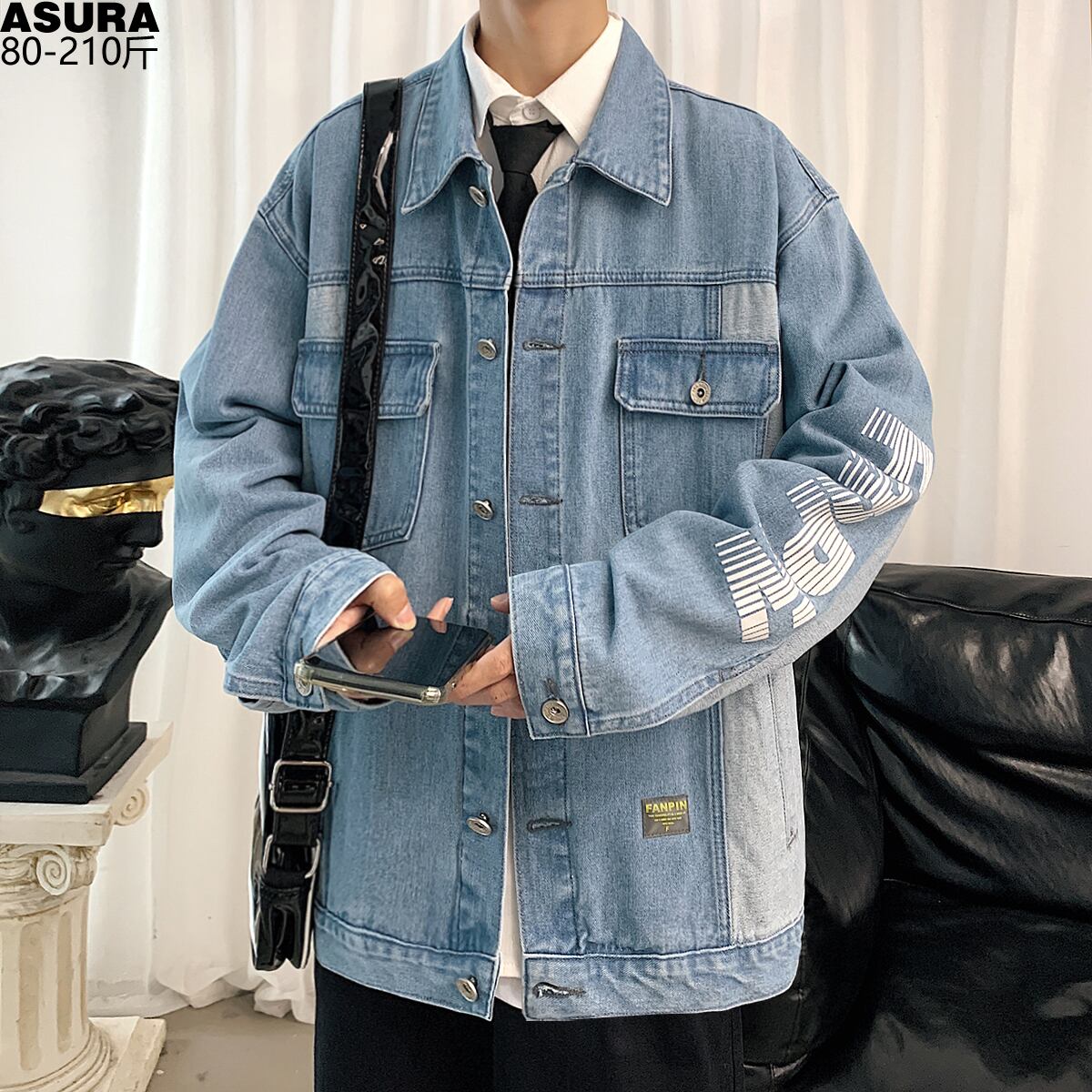 カラージャケット ルーズオータムスタイルブルー 大きめサイズ 秋物 ASURAプラスサイズメンズ55824841815