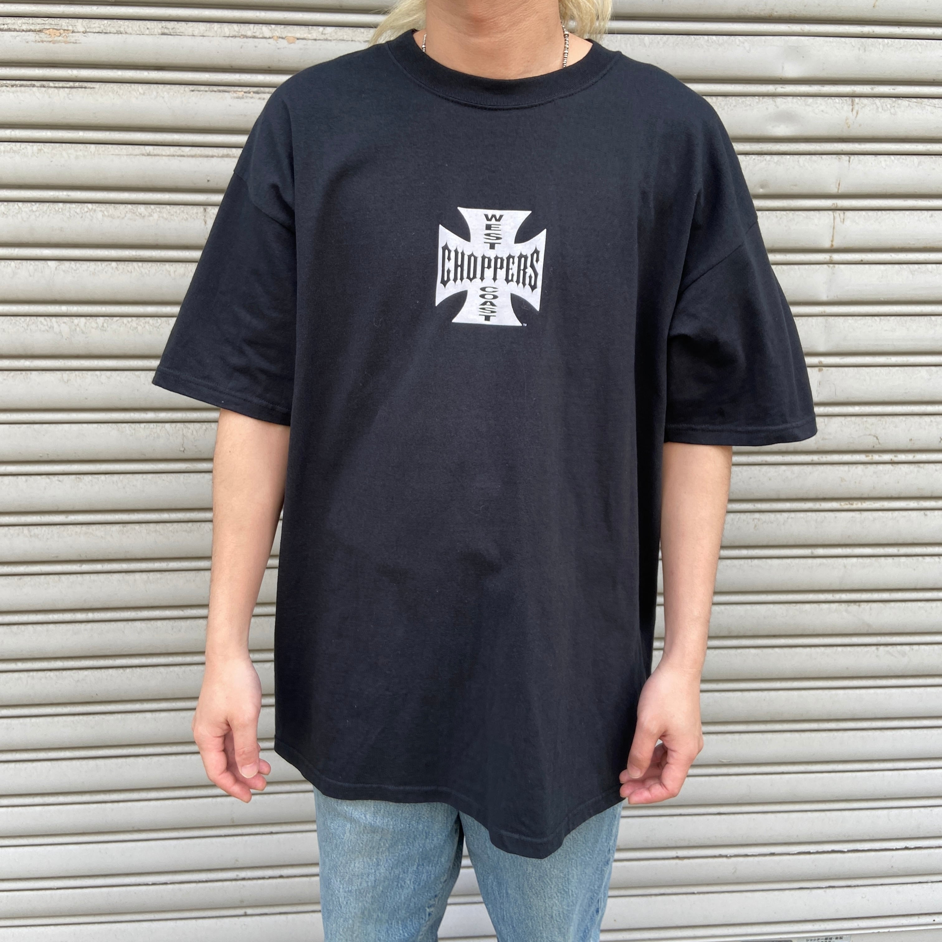 h*Q様 ウエストコーストチョッパーズTシャツ古着黒LアイアンクロスUSA製 00s ウエストコーストチョッパーズ アイアンクロスTシャツ 両面 黒 XL