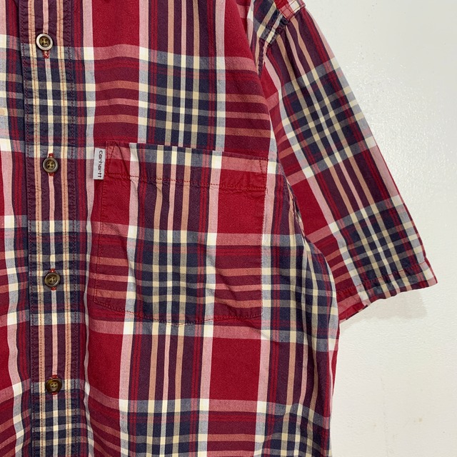 carhartt チェック柄半袖シャツ リラックスドフィット レッド系 M