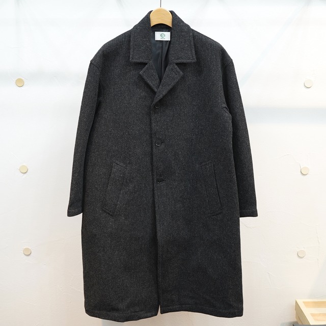 KUONグリーン ウール・ヴィンテージ着物 オーバーチェスターコート ダークグレー