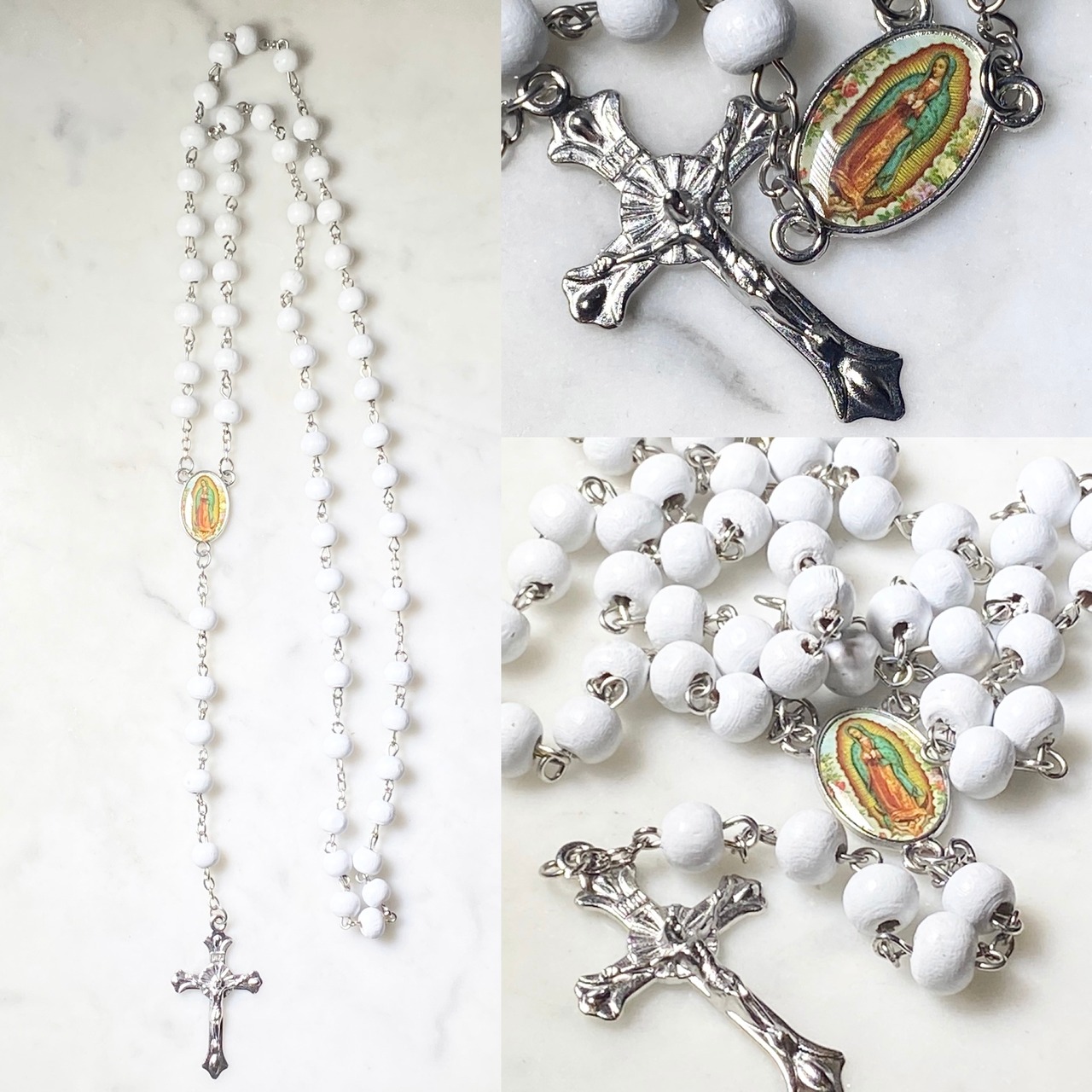 vintage white beads Rosary necklace