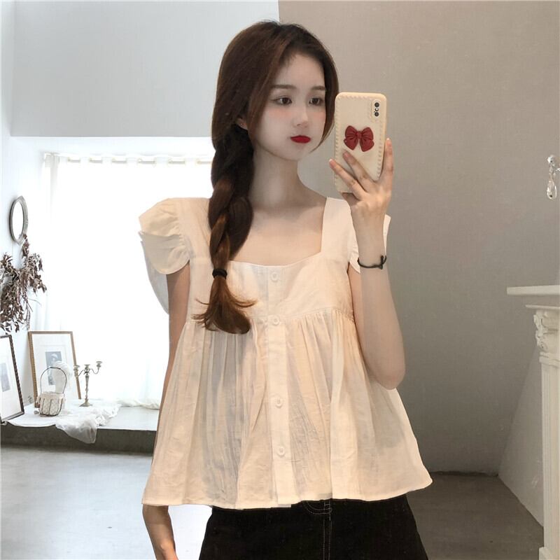 カラーシャツ サマースリーブトップス 大人ガーリー スウィート キュート カジュアル 夏物 スクウェア YY-ファッション52734892844