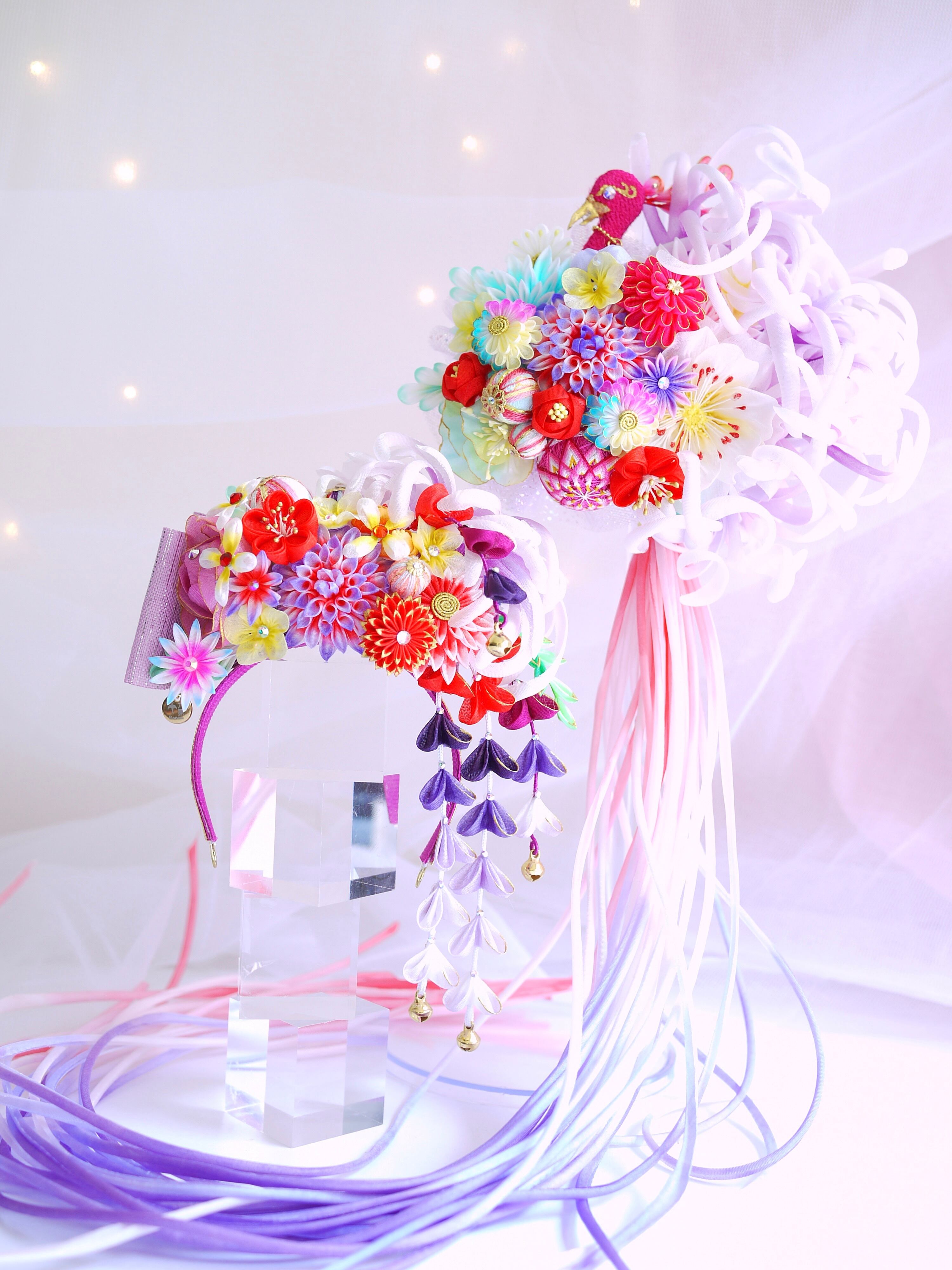 【燦燦】髪飾り&帯飾りセット パープルver