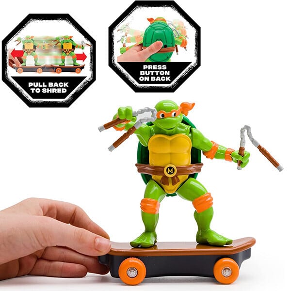 ☆US直輸入☆【 Teenage Mutant Ninja Turtles（ ティーンエイジ ミュータント ニンジャ タートルズ ）】 Turtles Sewer Shredders Pull Back Vehicles / 5インチ タートルズ スケートプルバックトイ / ミケランジェロ〚アメリカン雑貨 アメトイ〛