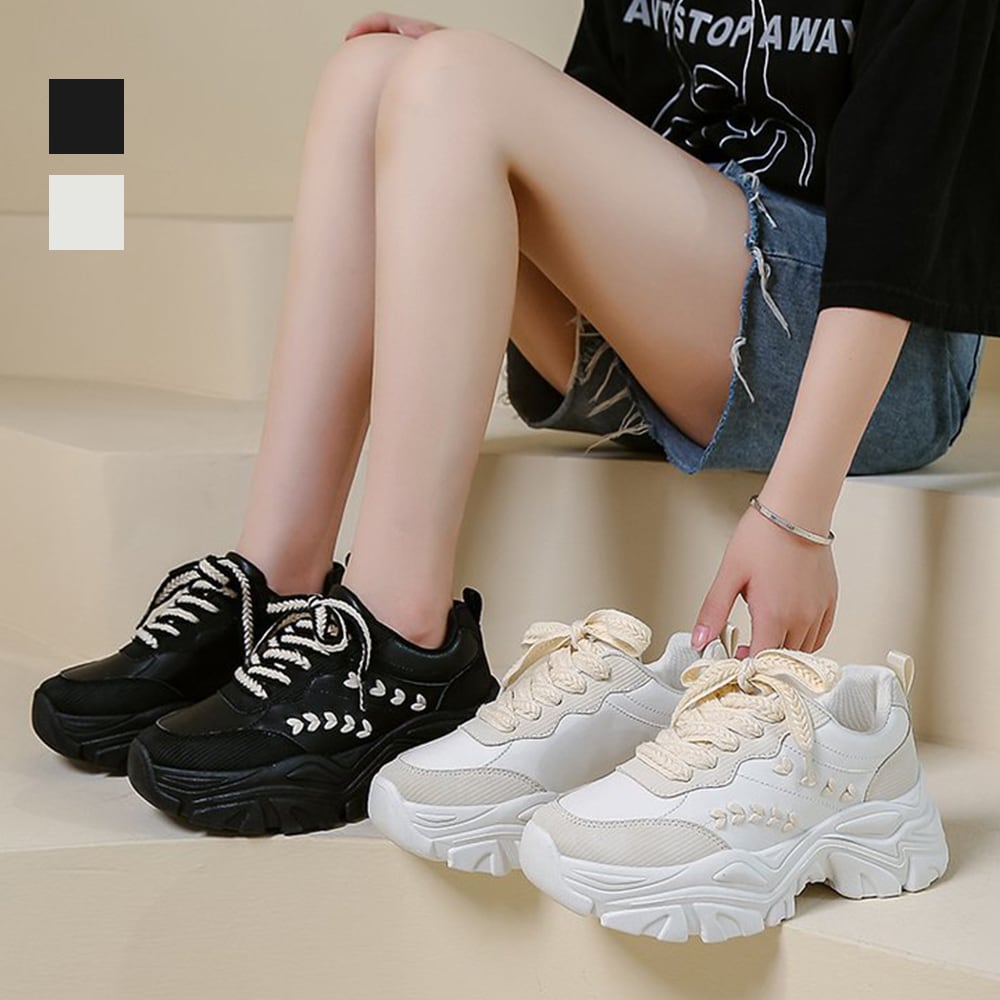 人気定番，HOT インヒールスニーカー レディース ハイカット 黒 白