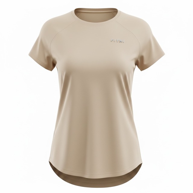 FITMI Relaxed FIT 3DロゴクルーネックTシャツ 【ベージュ・レディース】