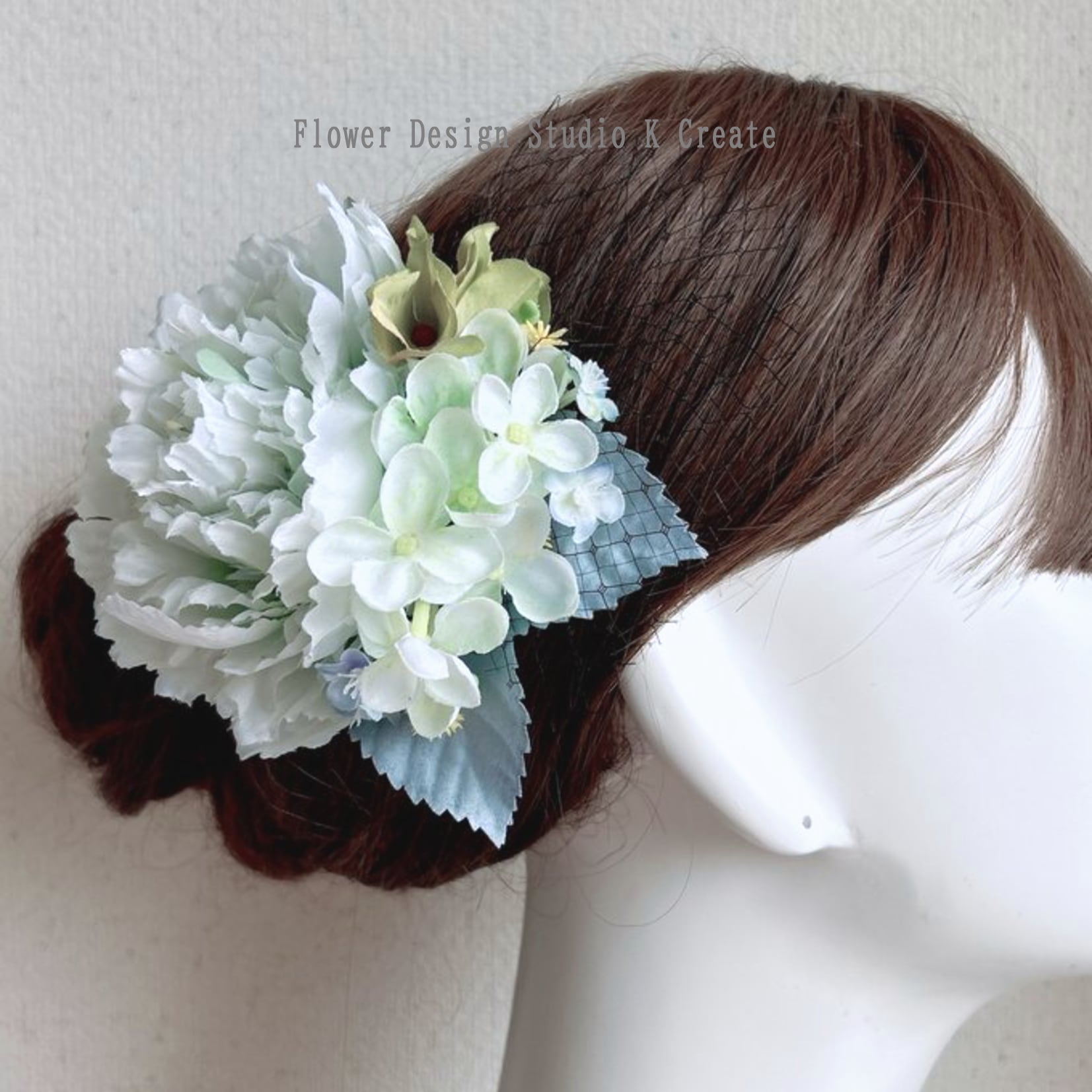 ダンス・発表会に♡ミントカラーのピオニーのヘアクリップ ミント ミントグリーン ペパーミント 髪飾り 花 フラメンコ ヘアクリップ チュール 紫陽花