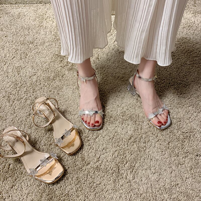 ヒールのサンダル女性2020夏の新しい野生のネット赤イン潮ラインストーンオープントゥ新鮮な妖精スタイルローマの靴 部族の婦人靴9723857