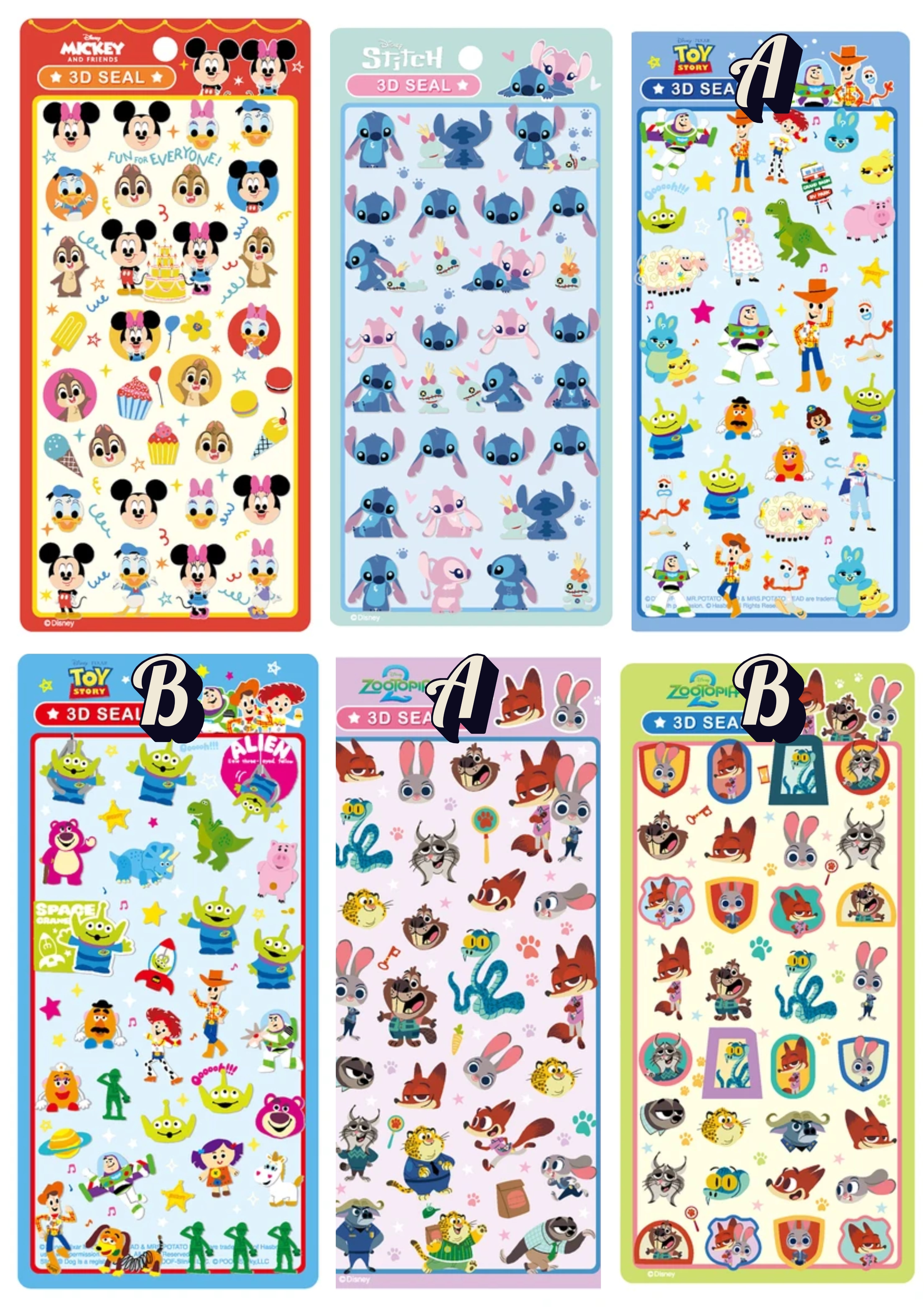 ディズニーキャラクターシール 7枚セット ディズニー】ぷっくりシール 6柄セット/DISNEY キャラクターシール