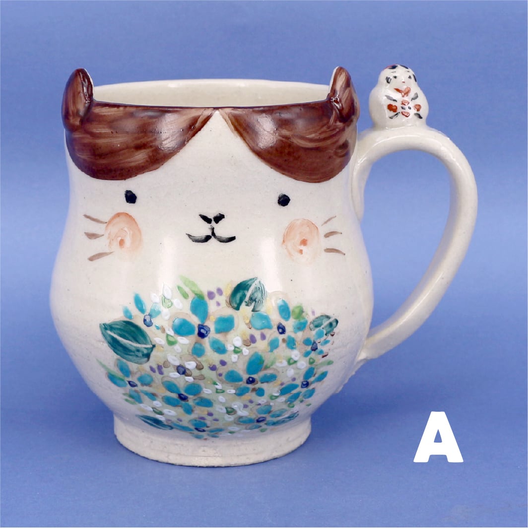 鈴木ハツミ 】こけし付きマグカップ ネコ | GINZA HAKKO 木の香