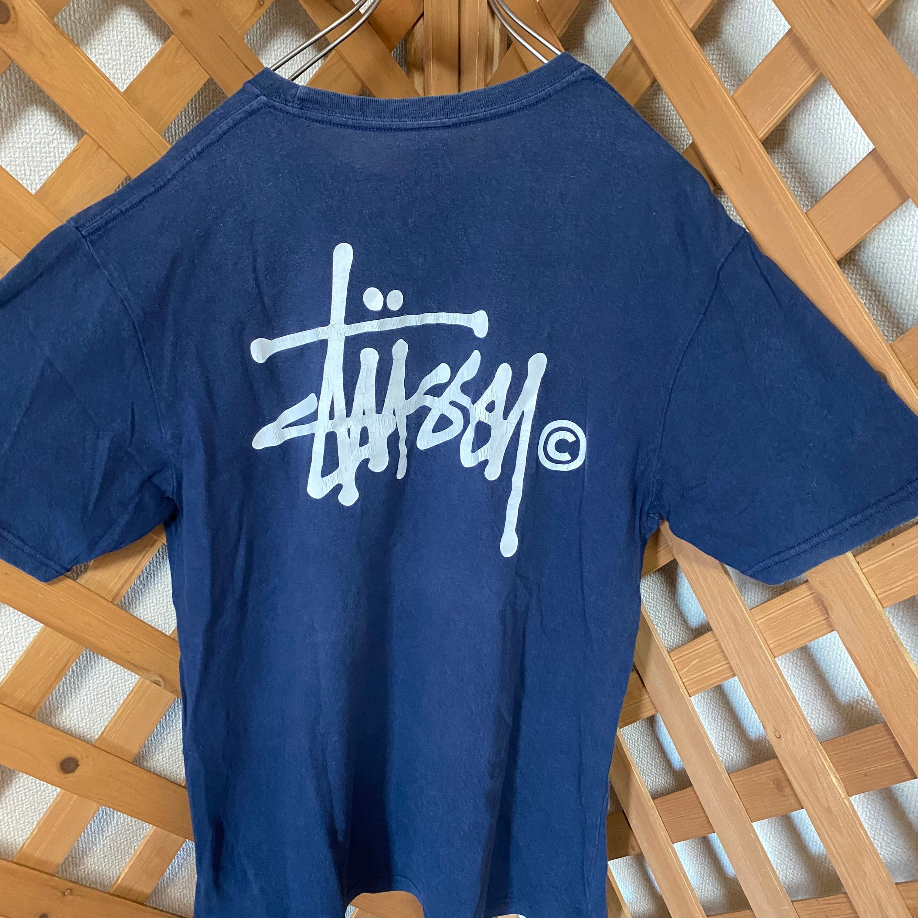 STUSSY ステューシー ビックロゴ tシャツ ネイビー ペイント 古着 ...