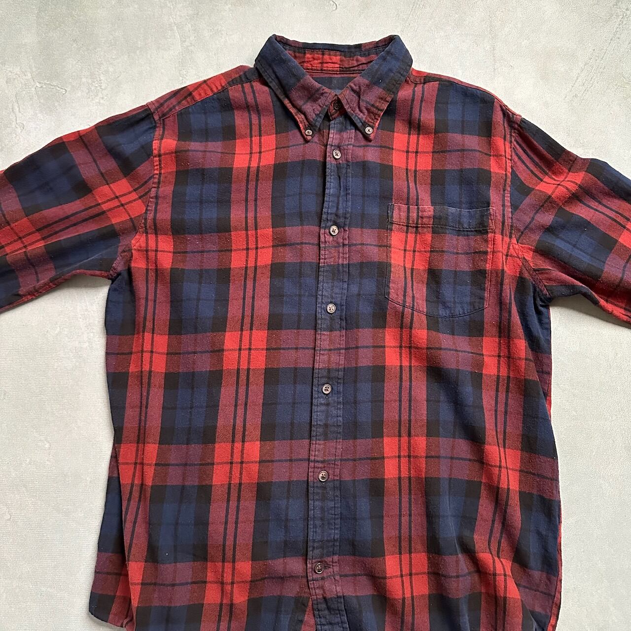 ST.JOHN'S BAY ライトネル チェック 長袖シャツ レッド ネイビー 古着