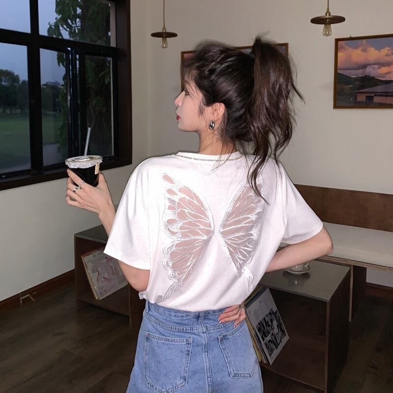 ホワイトVネックホルターTシャツ レディースサマーレッドトップス ストリート 夏物 YY-ファッション88943207751