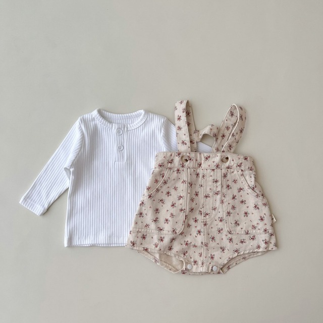 【BABY】ローズ小花柄デニムサロペットロンパース - 16