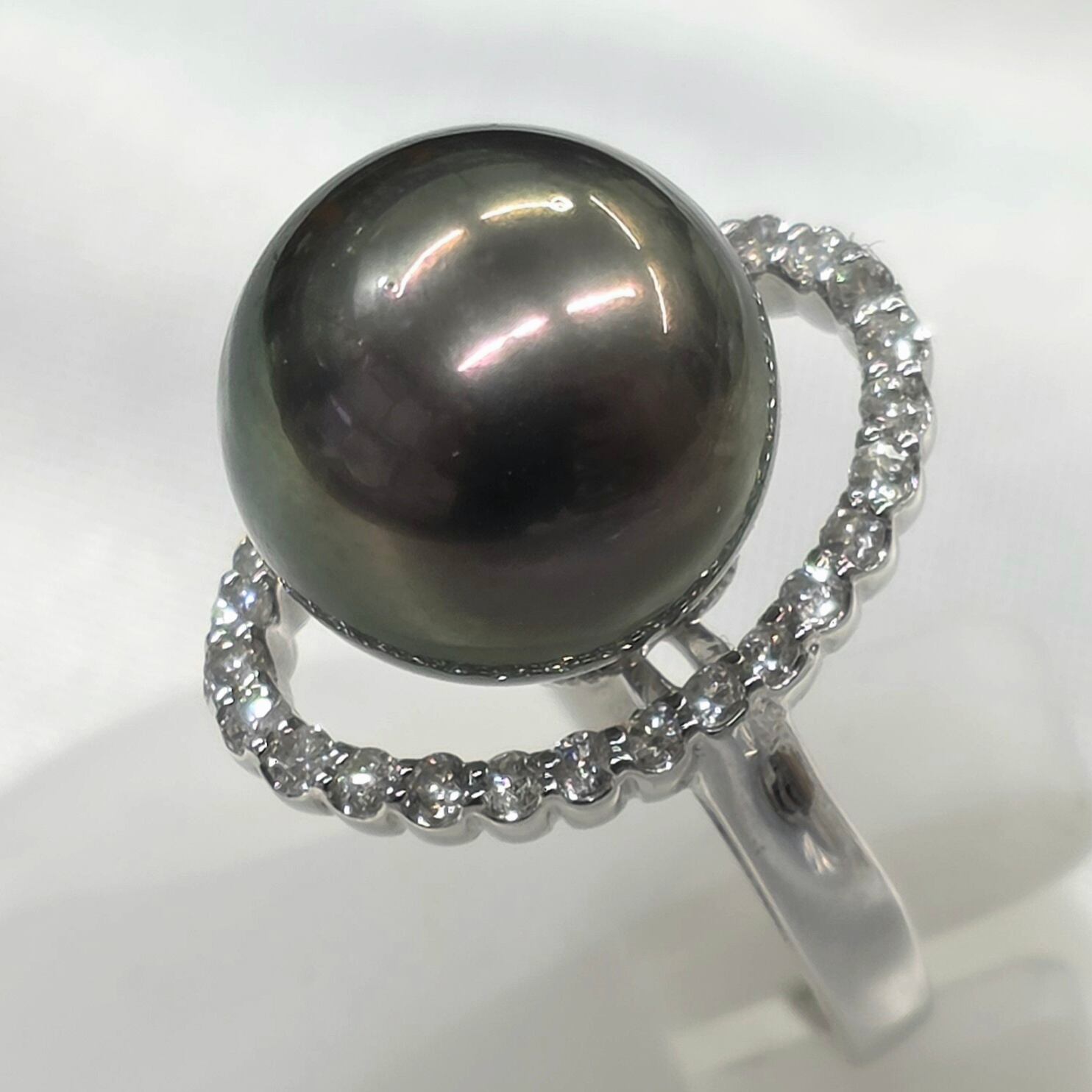 K18WG黒蝶真珠リング 12.5mm 0.40ct | PAY ID