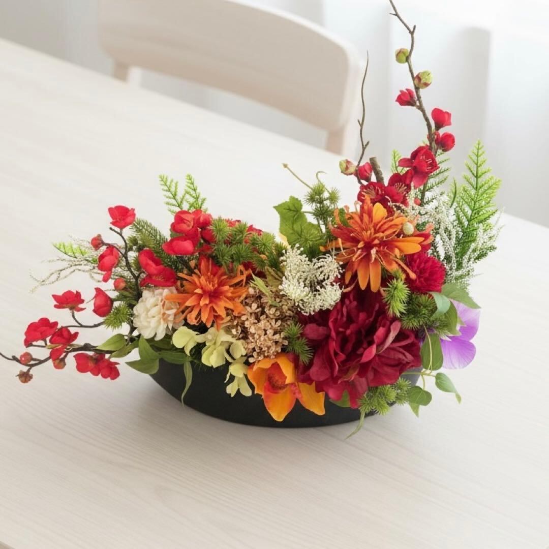 迎春飾り 新年を彩る正月アレンジ 光触媒フラワー 造花 新年飾り 和