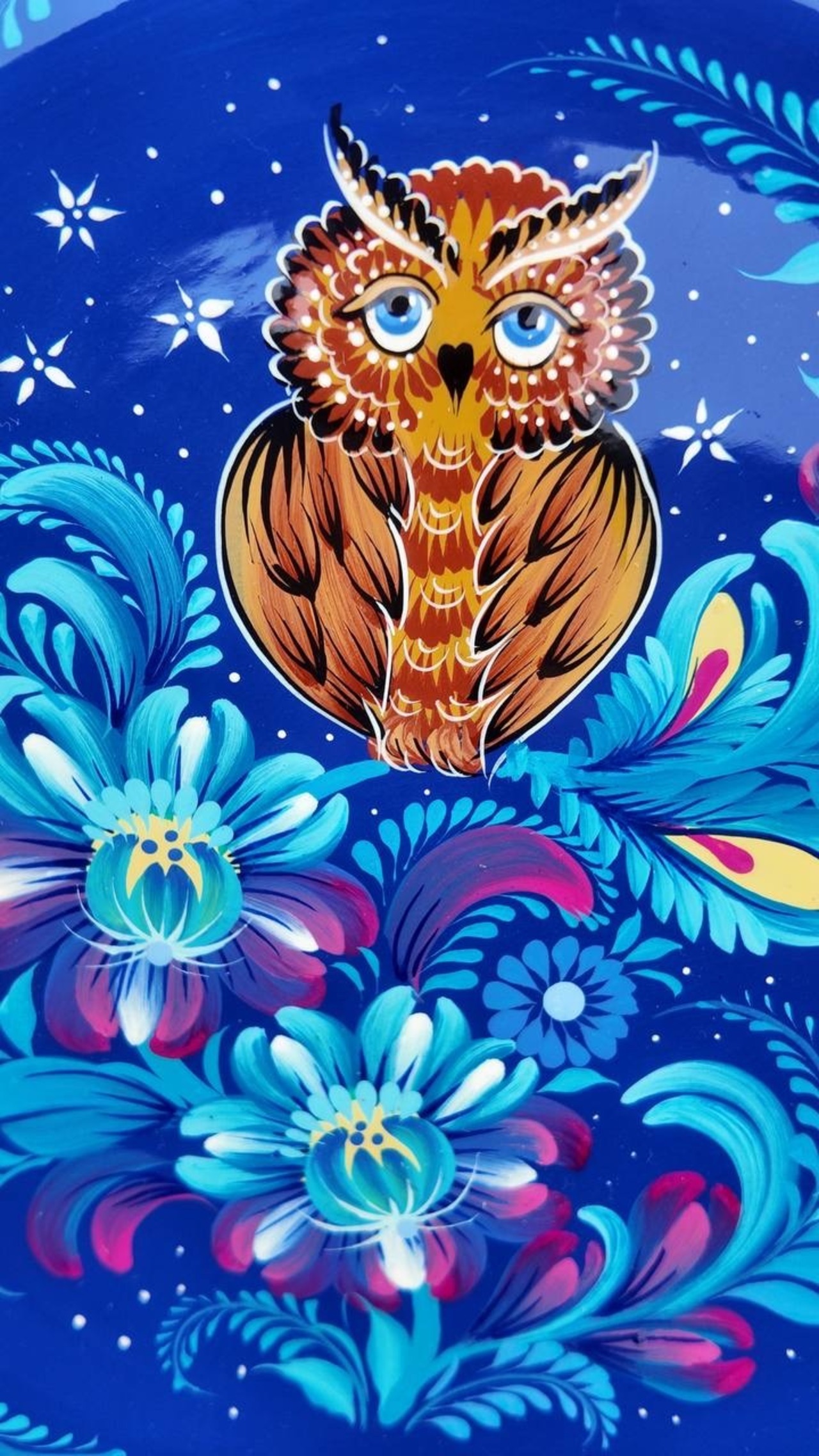 ペトリキウカ塗りのプレート 梟（ティモシェンコ作）20cm - 3