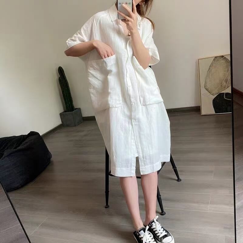 ビッグポケットシャツワンピース　　ASF-212010-1038