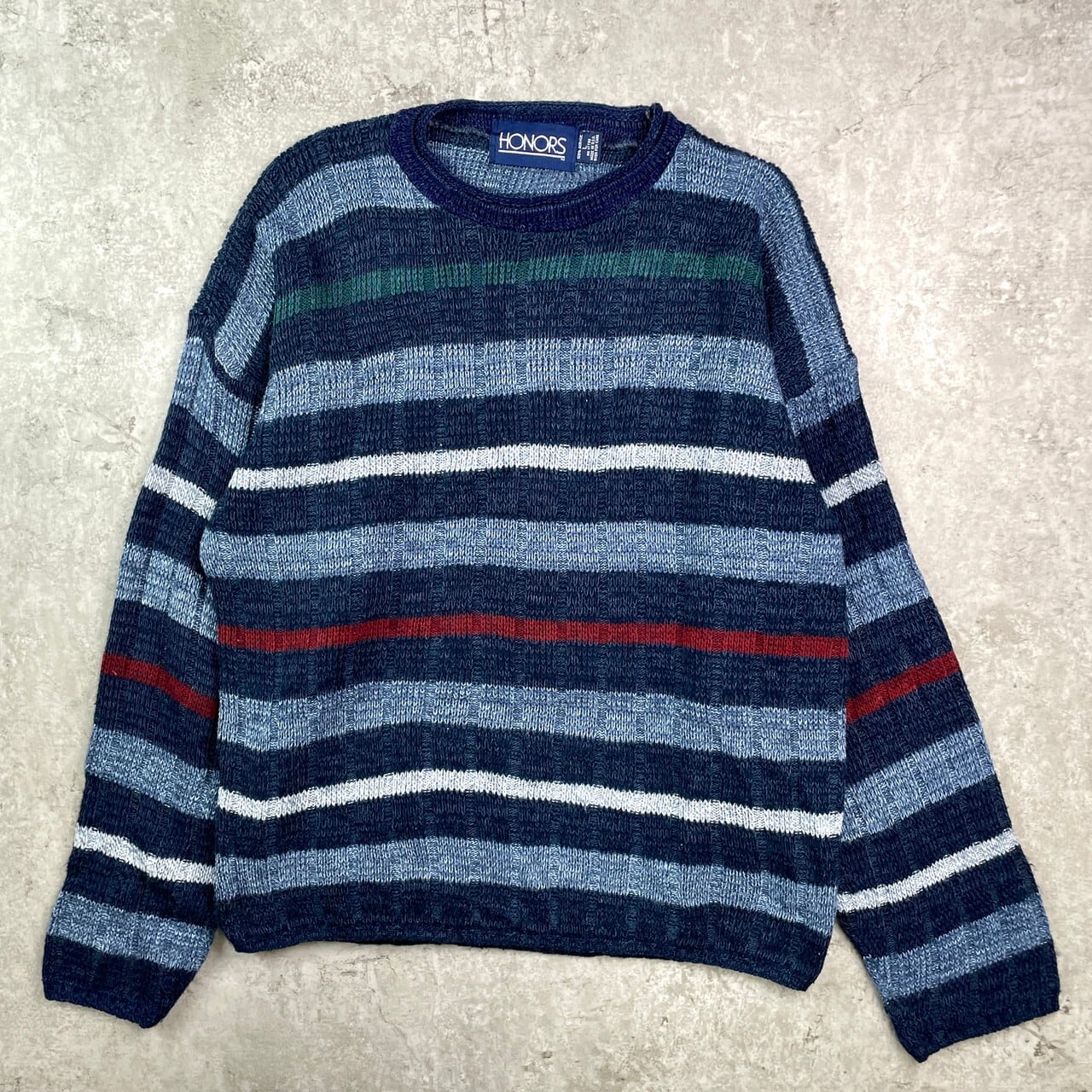90年代 USA製 HONORS マルチボーダー アクリルニットセーター メンズL