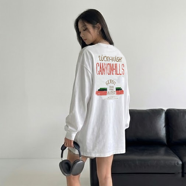 【即納】Y-4793　2026新作♡CANYONHILLSヴィンテージプリント長袖Tシャツ　ホワイト　0120